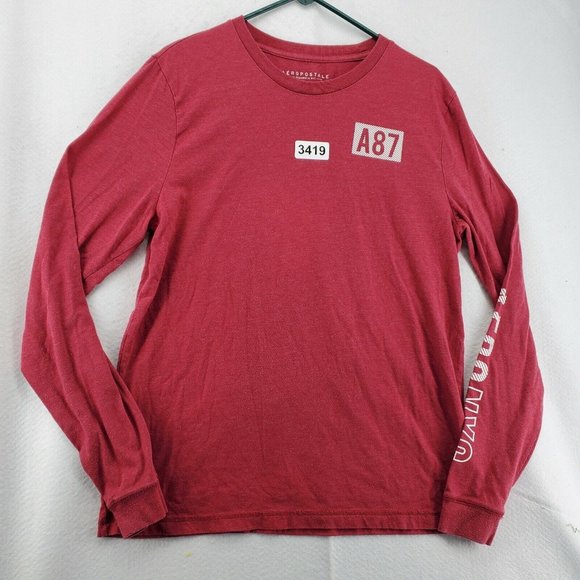 Aeropostale Shirt Men's Long Sleeve Crew Neck Pullover Tee Red Large - Picture 12 of 12